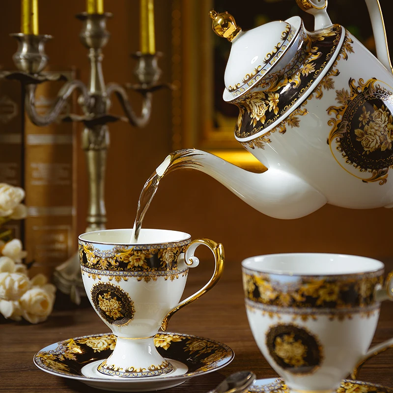 De lux Muza set de cafea din porțelan ibric de cafea ceasca farfurie set Britanic elegant după-amiază set de ceai din ceramica cu flori Farfurie ceașcă lingura