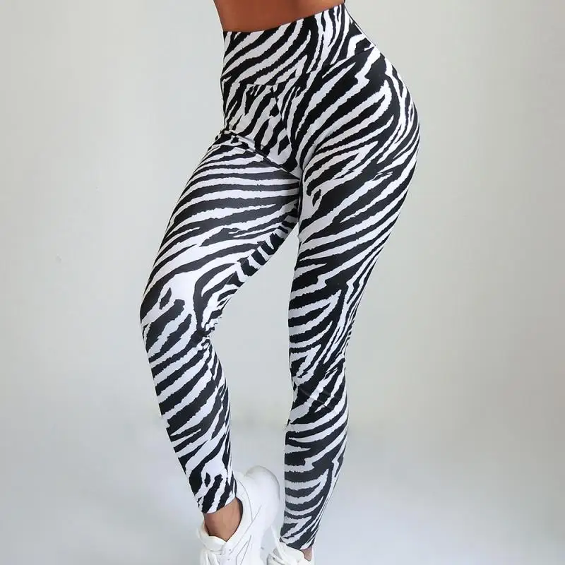 CHRLEISURE Zebra Jambiere Femei Poliester Talie Mare pentru Femei Pantaloni Sport Lipitură de Agrement, de Antrenament, Jambiere