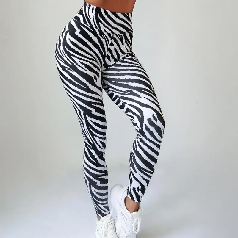 CHRLEISURE Zebra Jambiere Femei Poliester Talie Mare pentru Femei Pantaloni Sport Lipitură de Agrement, de Antrenament, Jambiere