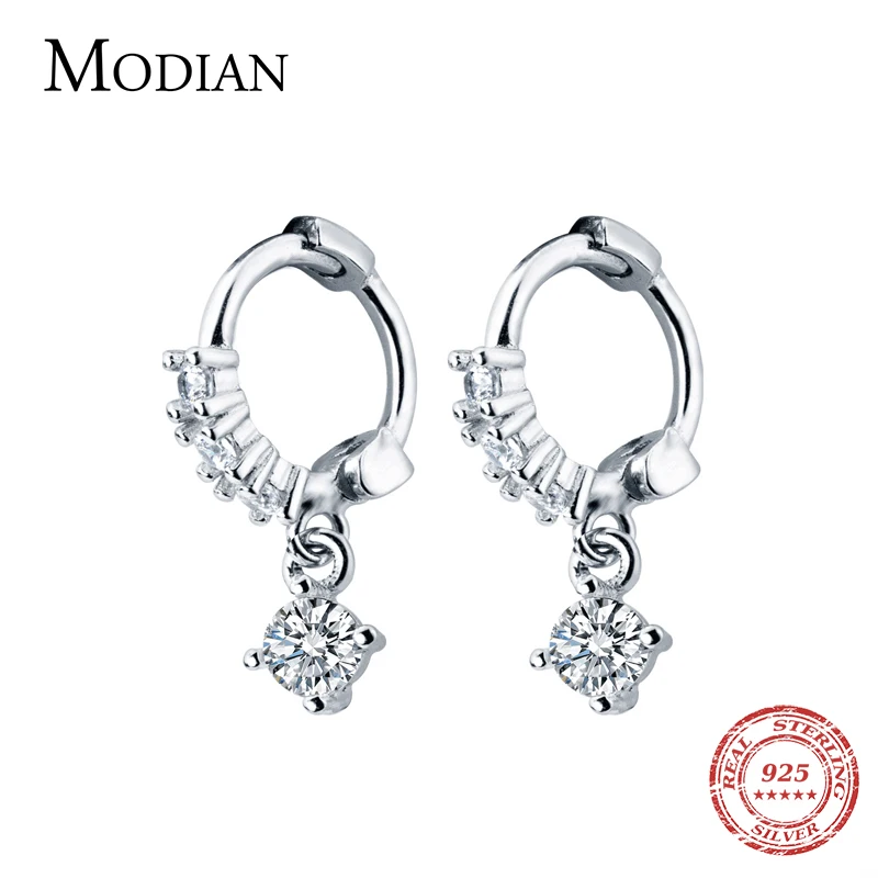 Modian Romantic de Moda Clar CZ Argint 925 Zircon Rotund Hoop Cercei Pentru Femei Charm Argint Bijuterii Fine Fata Cadou