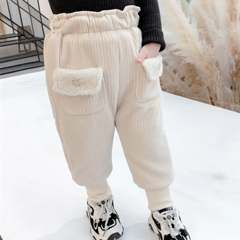 DFXD 2020 Copii Pantaloni de Iarnă, Haine de Moda de Lână de Miel Buzunar Pantaloni de Catifea copii Mici Copii Groasă de Lână Cald Pantaloni Harem