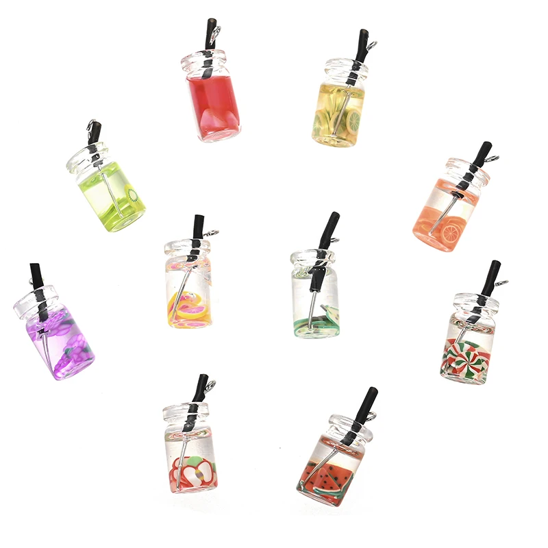 10buc Simulare de Sticlă Transparentă Suc de Fructe Bea Sticla de Farmece DIY Colier Cercei Breloc Accesorii Pentru a Face Bijuterii