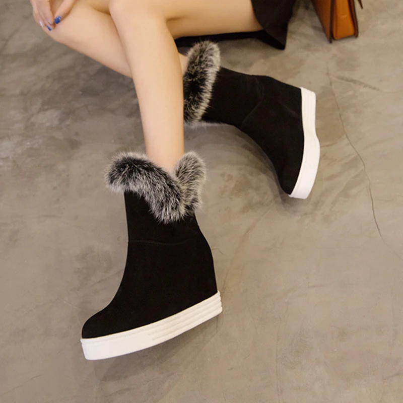 Piele Glezna Cizme Pentru Femei Încălțăminte De Iarnă, Platforma Tocuri Femeie Cizme Negre 2019 Blană Cald Doamnelor Snow Boot Plus Dimensiune 43 Pantofi