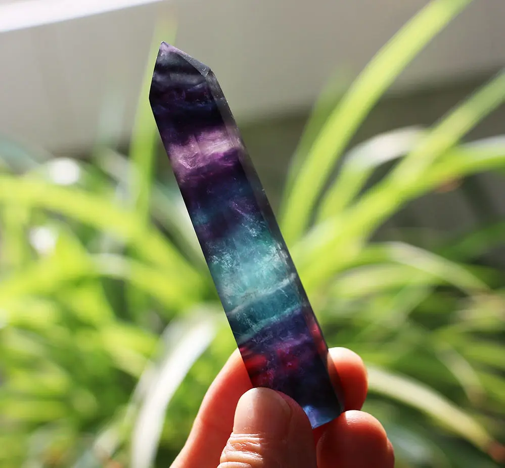 60g naturale violet și albastru fluorit cristal de cuarț puncte vindecat
