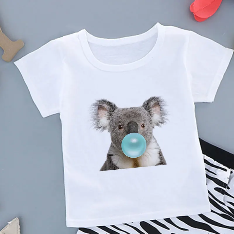 Cele mai recente Kawaii Rotund Gat Fete T-shirt Koala Panad Drăguț Bule Suflare de Imprimare Retro Baieti T Shirt Estetica Copii Tricou Noutate