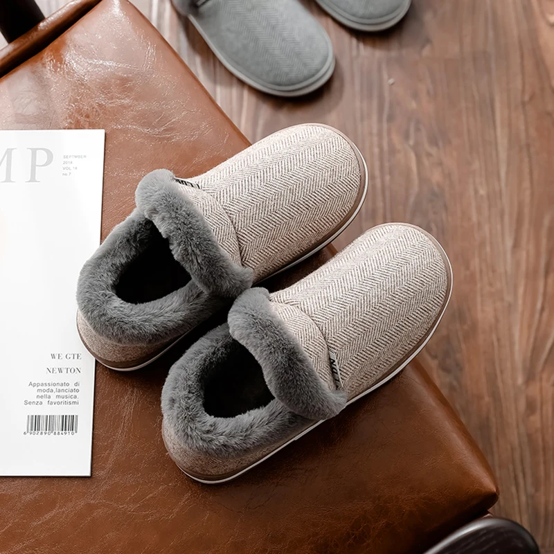 TZLDN 2020 Bărbați de Iarnă Caldă Culoare Solidă Bumbac Pantofi de Pluș Moale Interior Apartamente Confortabile, Non-Alunecare de Interior Acasă Papuci