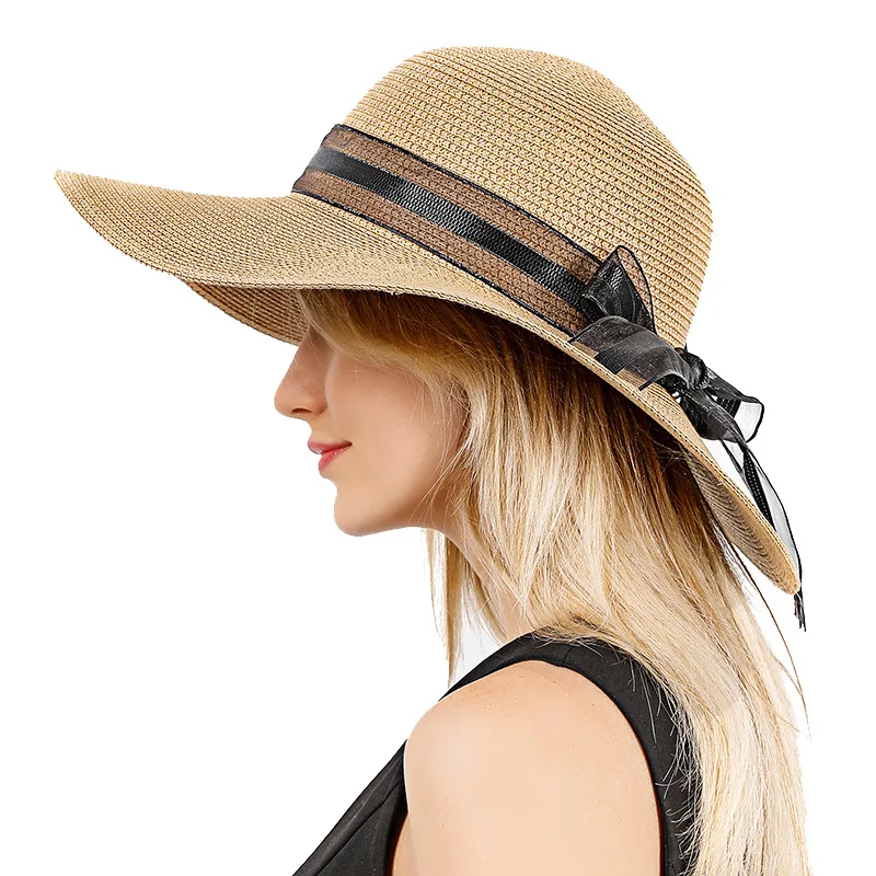 Stil Elegant De Vară Mare Pălărie De Paie Femeile Adulte Fete De Moda Pălărie De Soare Uv Proteja Funda Mare Plajă De Vară Pălărie