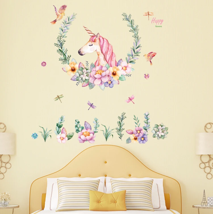 Desene animate cu unicorn petale de păsări mari de autocolante de perete animal home decor camera de zi dormitor arta autocolante tapet