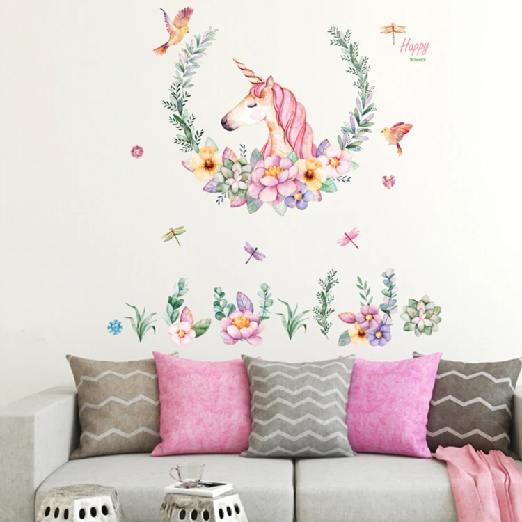 Desene animate cu unicorn petale de păsări mari de autocolante de perete animal home decor camera de zi dormitor arta autocolante tapet