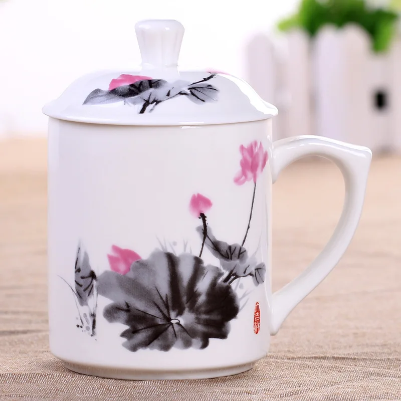 Chinez de Îngrijire a Sănătății Ceramica Drinkware Cani Ceașcă de Ceai cu Capac Flori Puer Pictate manual Ceașcă de ceai 375ml lapte de Cafea Cadou Creativ Nou