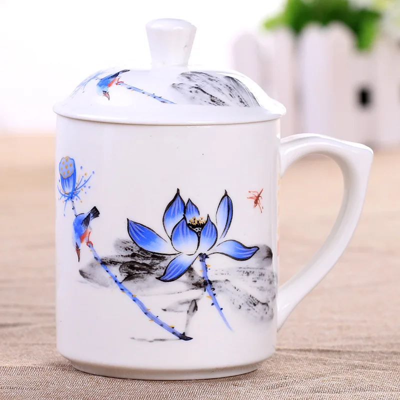 Chinez de Îngrijire a Sănătății Ceramica Drinkware Cani Ceașcă de Ceai cu Capac Flori Puer Pictate manual Ceașcă de ceai 375ml lapte de Cafea Cadou Creativ Nou