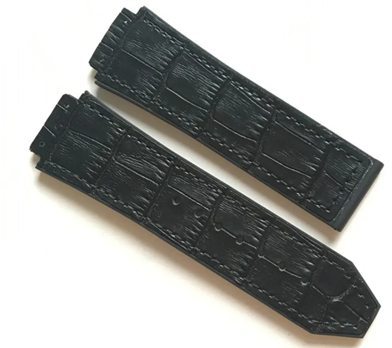 Negru din piele cu Silicon Cauciuc Watchband 25x19mm pentru curea Hublot Big Bang Ceas Trupa Fluture Catarama Bratara instrumente