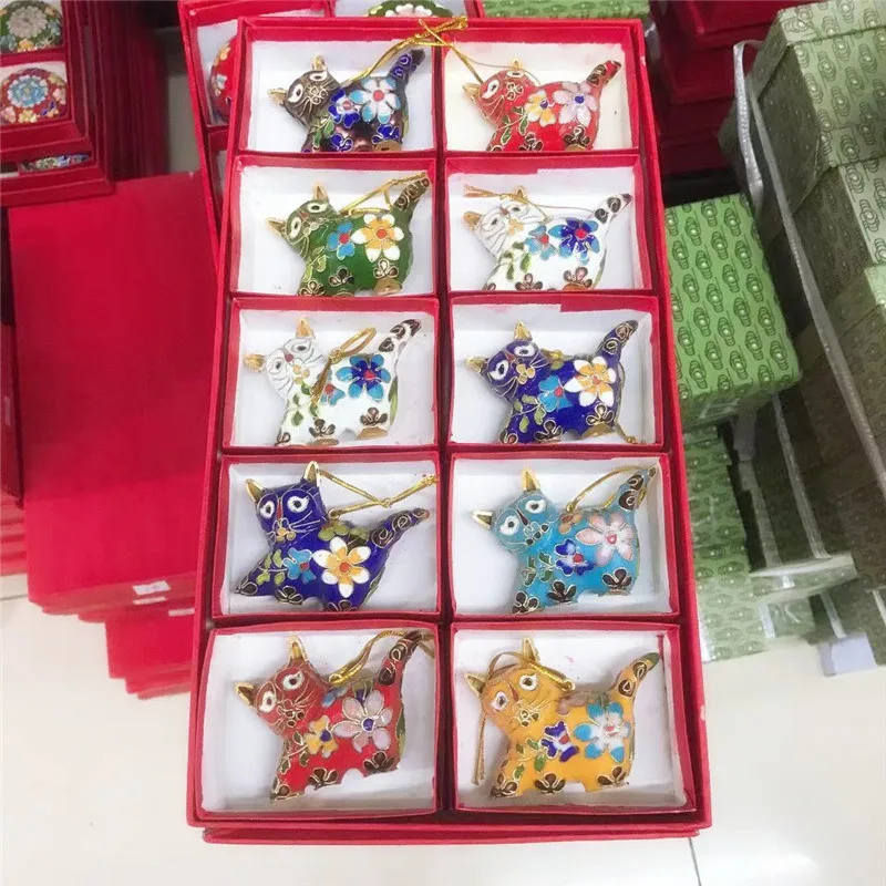 De Brand nou 10BUC CHINEZĂ MANUAL de email Cloisonne cat Ornamente de Crăciun