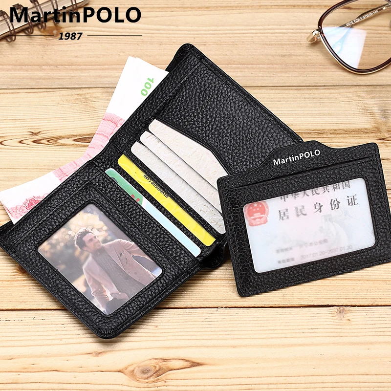 MartinPOLO Piele Barbati portofel de Lux titularul cardului de Credit Slim Pliere Portofele Mobile cu Id fereastră mică pungă Negru MP1006