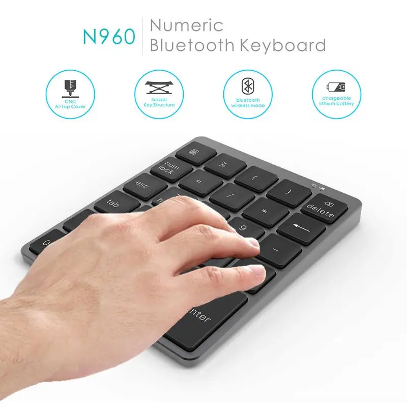 Aliaj de aluminiu de 28 De Chei fără Fir Bluetooth Tastatura Numerică Ultra-thin Mini Portabile Reîncărcabile Office Acasă Numpad