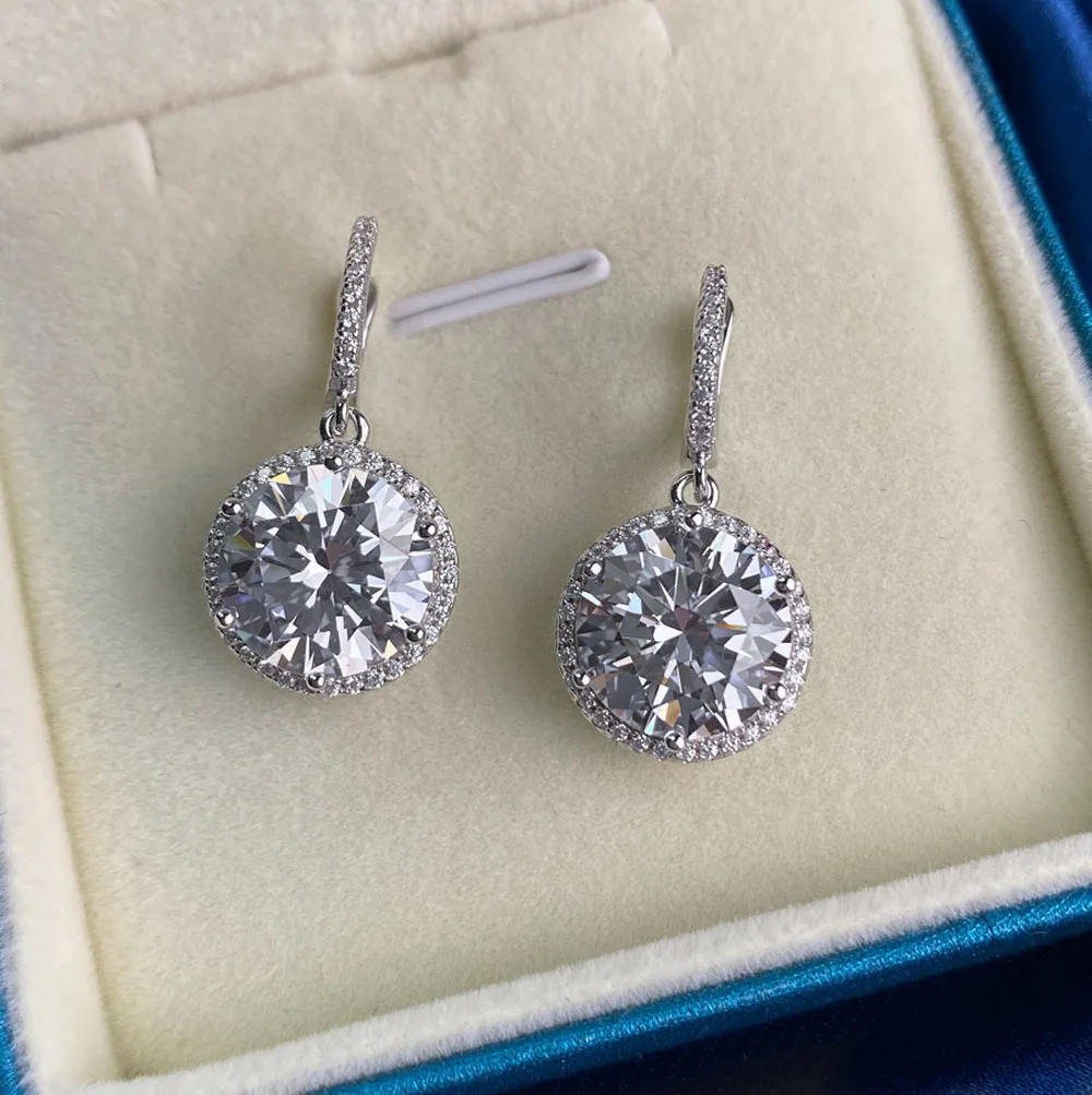 De lux Argint 925 11*11MM 5 Carate Rotund Moissanite Laborator Diamond Drop Clip Cercei pentru Femeile Nunta Engagemnet Bijuterii