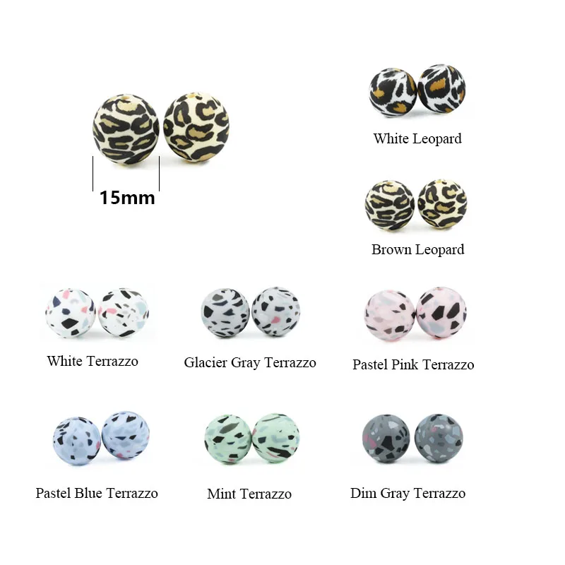 10 BUC Silicon Margele Rotunde de 15 MM Leopard de Imprimare Geometrice Eco-friendly Face DIY Suzeta Lant de asistenta Medicala Colier de Calitate Alimentară