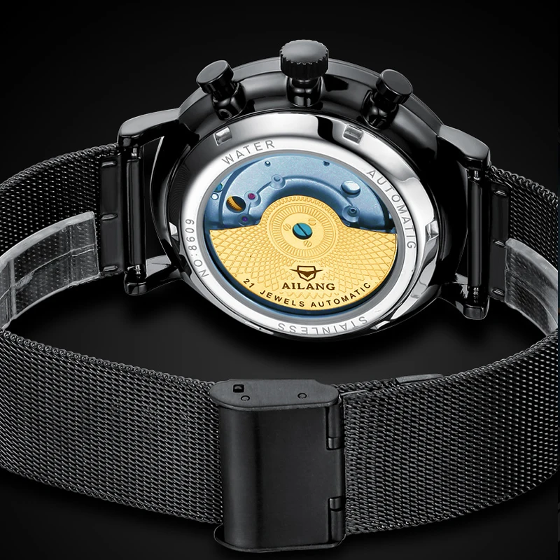 AILANG brand de top ceas impermeabil pentru bărbați din oțel inoxidabil curea automat mechanical ceas om steampunk moda ceas din Piele 2019