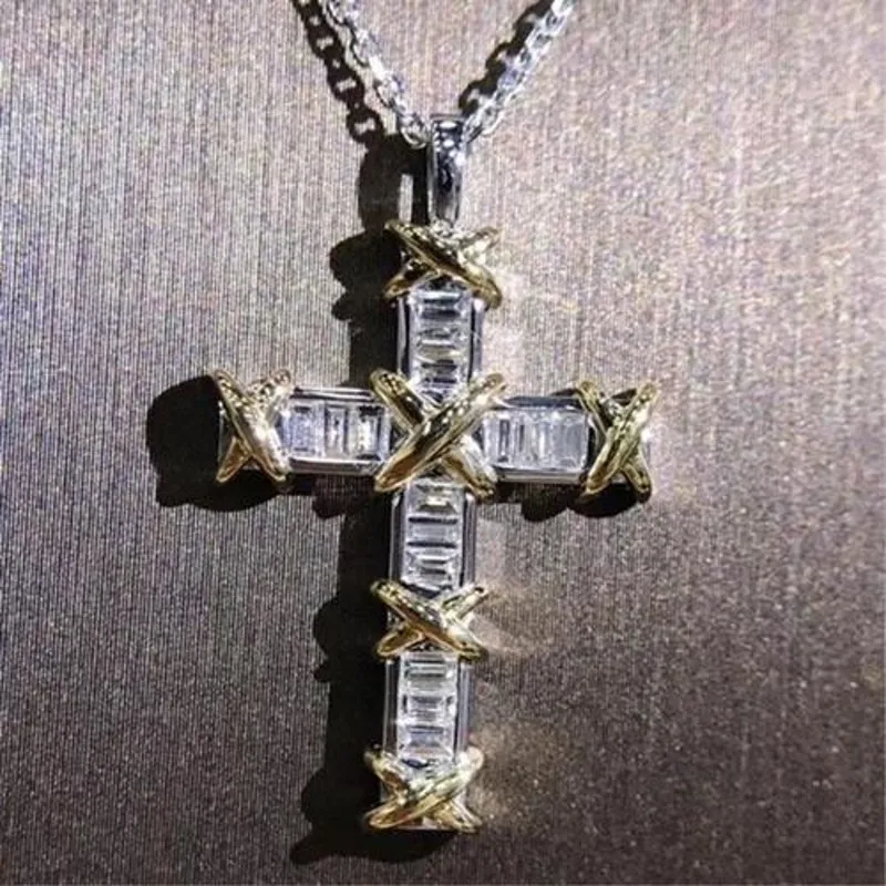 Manual de Creștinism Crucea Pandantive cu diamant Real 925 Nunta de argint Pandantiv Colier pentru femei bijuterii Cadou