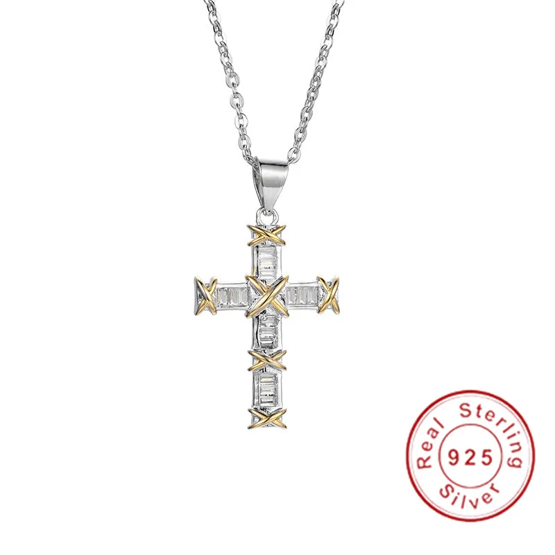 Manual de Creștinism Crucea Pandantive cu diamant Real 925 Nunta de argint Pandantiv Colier pentru femei bijuterii Cadou