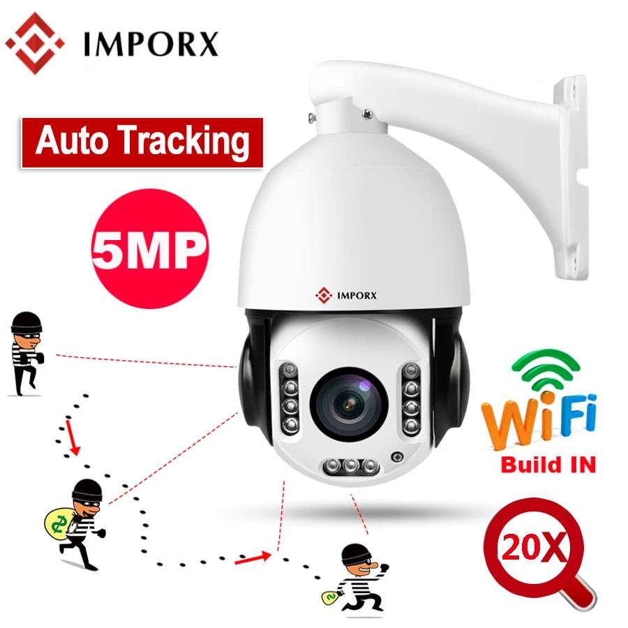 IMPORX 5MP 20X Zoom Wireless Umanoid de Recunoaștere Automată de Urmărire PTZ Camera IP HD 2592*1944P Build-in Wifi de Securitate CCTV aparat de Fotografiat