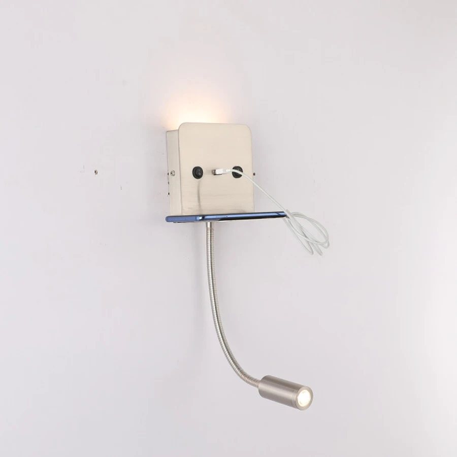 Noptiera Lumină de Lectură cu Raft Incarcator USB cu Led-uri Moderne Dormitor cu Lumina de Fundal Lumina de Noapte Led-uri Lămpi de Perete cu intrerupator