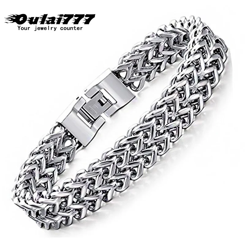 Oulau777 lanț pe o parte farmecul brățară din oțel bărbați din oțel inoxidabil hip-hop rock bratara cadouri pentru bărbați accesorii brățări jeweley