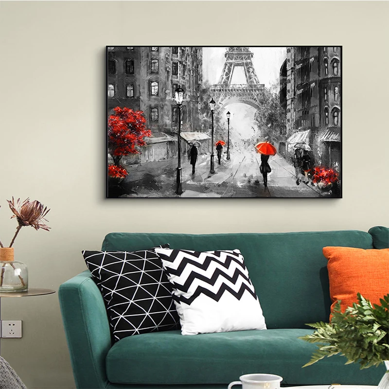 Oraș Pietonal Turnul Eiffel Paris Peisaj Panza Pictura Abstractă Postere si Printuri de Arta de Perete Imagini pentru Decor Acasă