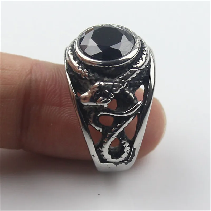 Negru Cz Cristal Bijuterie Șarpe Moda Barbati Otel Inoxidabil 316L Biker Ring pentru Bărbați Bijuterii