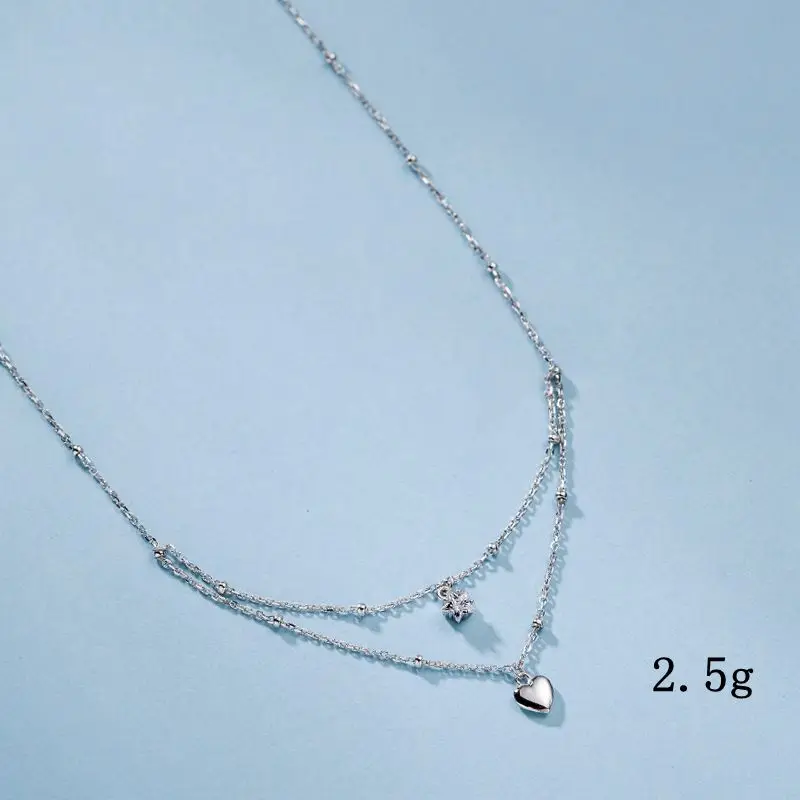 Silvology Argint 925 cu Strat Dublu de Stele Inima Colier Zircon Pentagrama Lucios Pandantiv Colier pentru Femei Bijuterii Farmec