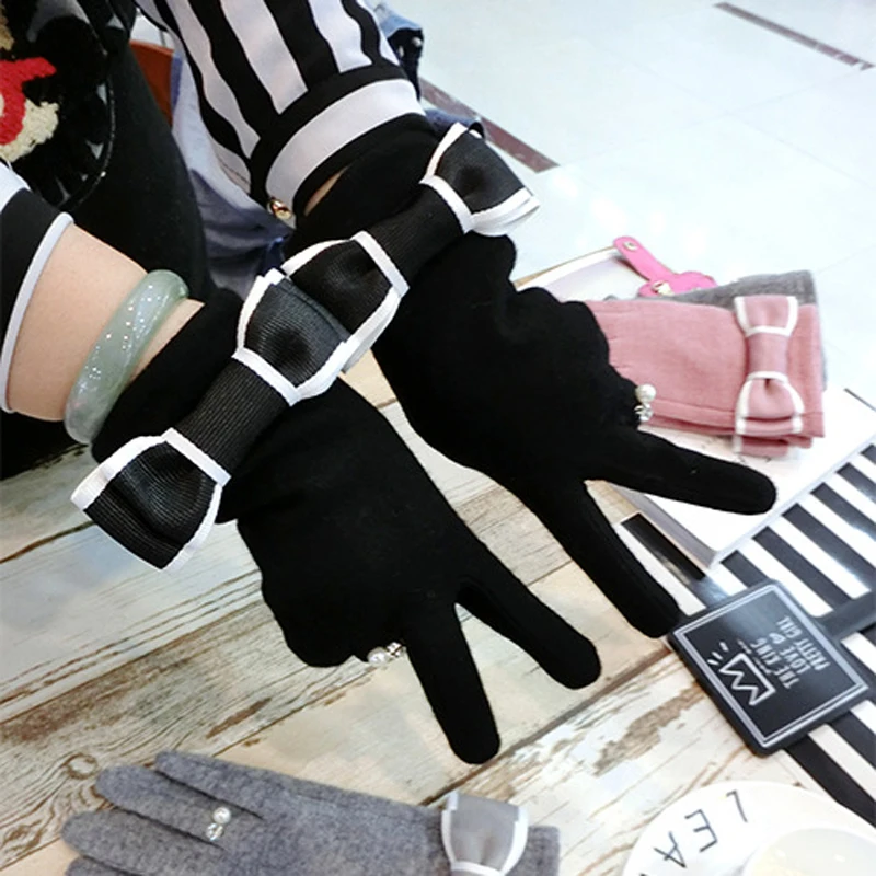 Manusi De Casmir Pentru Femei De Iarnă De Culoare Solidă Full-Deget Mănuși De Moda Temperament Fată Mică Parfum Arc Decor Cald Mănuși
