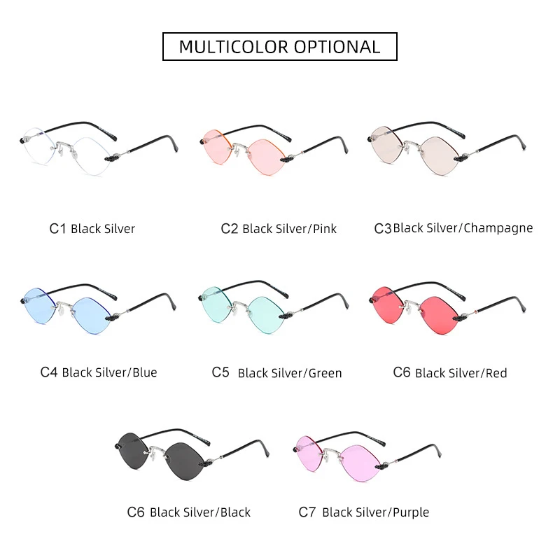HBK Epocă Mic Romb ochelari de Soare Pentru Femei, Bărbați fără ramă Pătrată Nuante Colorate Fara rama de Ochelari de Soare de Înaltă Calitate UV400