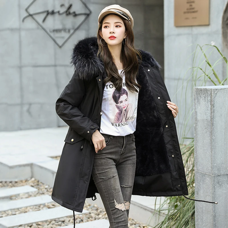 2020 Gros De Iarna De Lungă Hanorac Femei Slim Jacheta Plus Dimensiune Stil Coreean Lână Căptușeală Hanorac Cu Guler De Blană Casual Uza Kobieta Kurtka