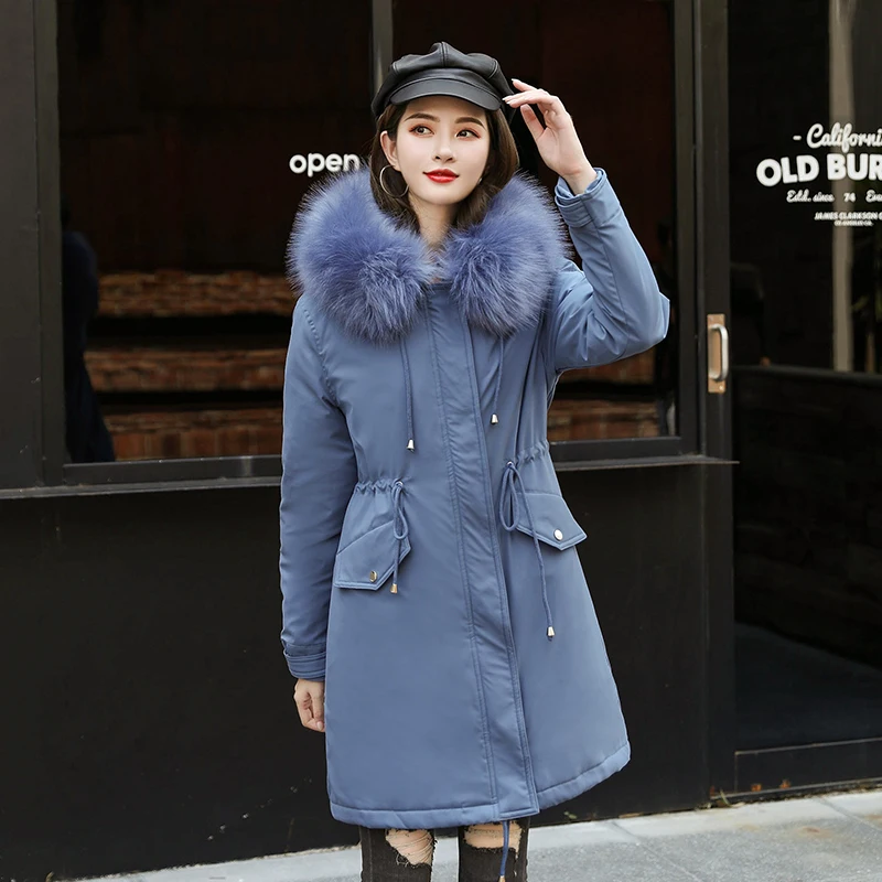 2020 Gros De Iarna De Lungă Hanorac Femei Slim Jacheta Plus Dimensiune Stil Coreean Lână Căptușeală Hanorac Cu Guler De Blană Casual Uza Kobieta Kurtka