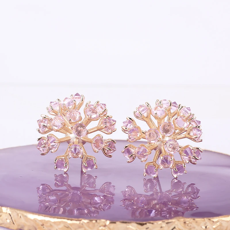XIUMEIYIZU Stereoscopic Gheață Floare de Piatra Stu Cercel Gol de Alamă, Placare cu Aur Pave CZ Piatra Jewelri Mireasa Femeile Nunta Cercel