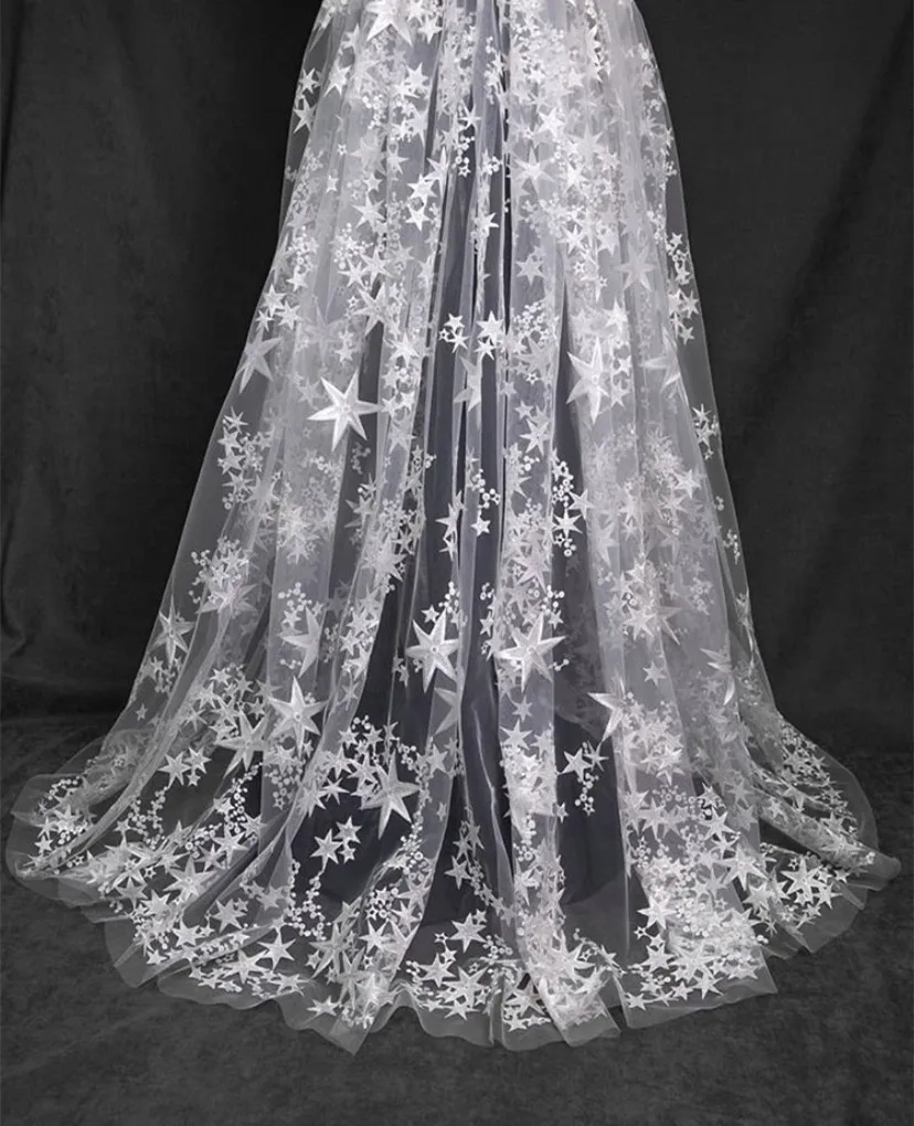 LE002 Pe Alb Plasă de broderie Stele mireasa nunta rochie de dantelă tesatura 130 CM lățime tesatura Dantela Chantilly