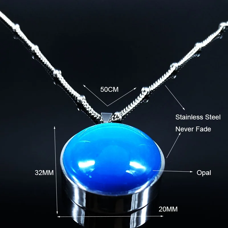 2021 Rotund din Oțel Inoxidabil Opal Colier pentru Femei de Argint de Culoare Albastru Coliere bijuterii guler steel inoxidable mujer N20225