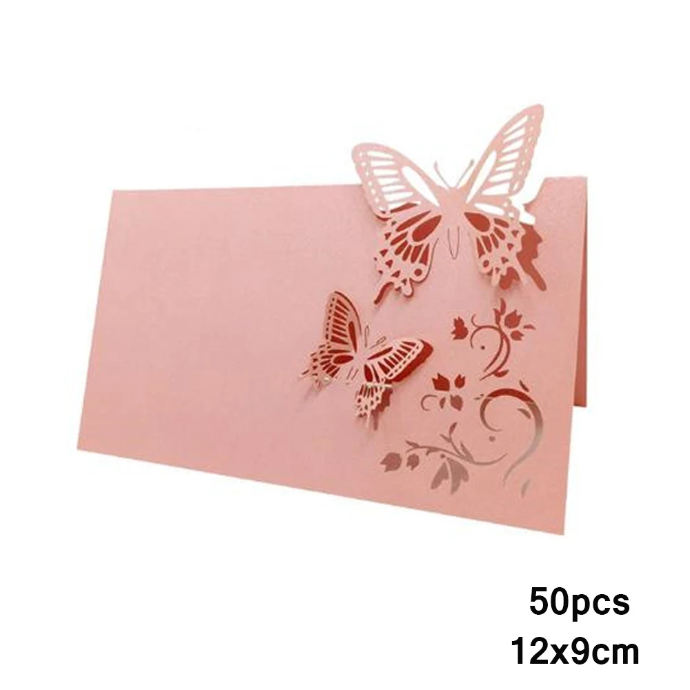 50pcs 9x12cm Carte Invitatie de Nunta Semn-în Tabelul Roz Alb Card Laser Gol Scaunul Card de Trei-dimensional Fluture Card de Masa