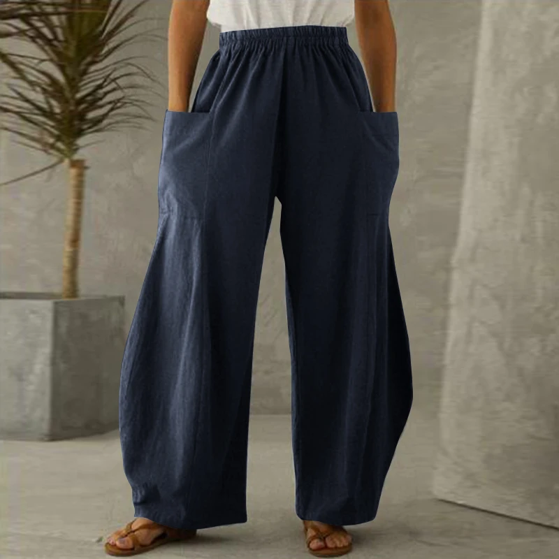 2021 ZANZEA Toamna Pantaloni Vintage Solid Pantaloni Largi Picior Femei Casual, Talie Elastic Pantalon Lung de sex Feminin Palazzo Nap Plus Dimensiune