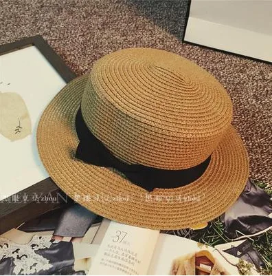 Moda Hawaiian pălărie de paie pălărie de soare Drăguț Femei pălării de soare arc de mîna femei paie capac plajă mare pălărie cu margini fete casual de vara capac