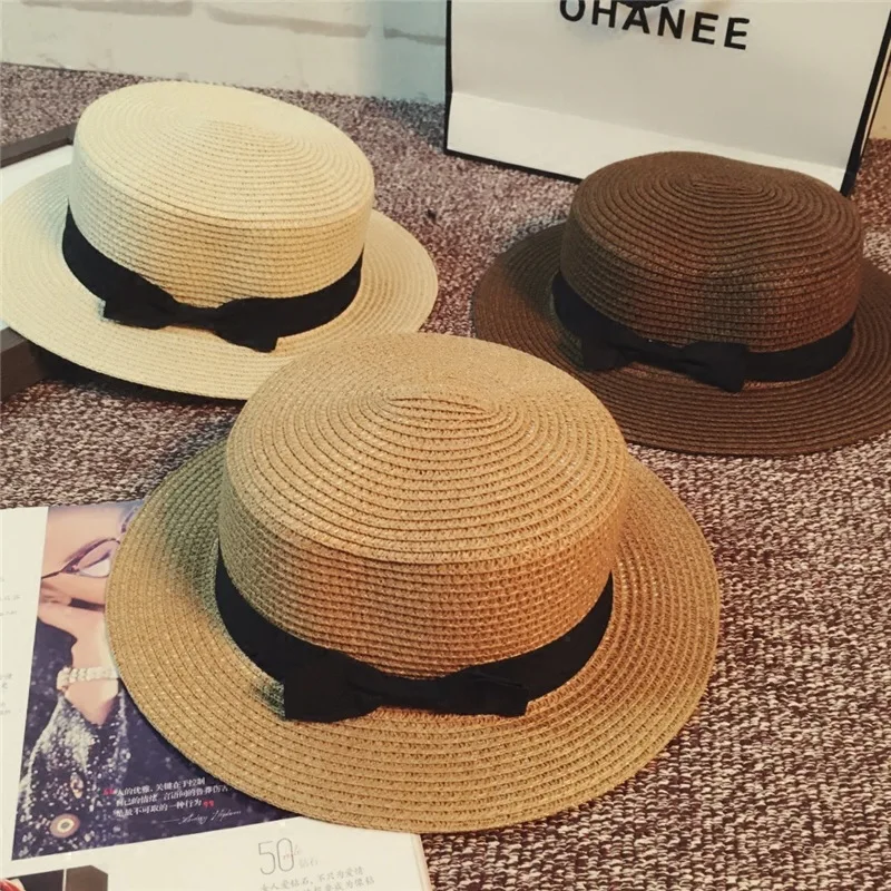 Moda Hawaiian pălărie de paie pălărie de soare Drăguț Femei pălării de soare arc de mîna femei paie capac plajă mare pălărie cu margini fete casual de vara capac