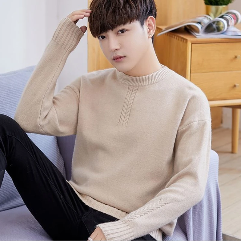 2019 Nou Toamna și Iarna Pulover Barbati O-Neck Maneca Lunga Turtneck Tricou Tricot Stil coreean Slim Culoare Solidă Mens Haine J818