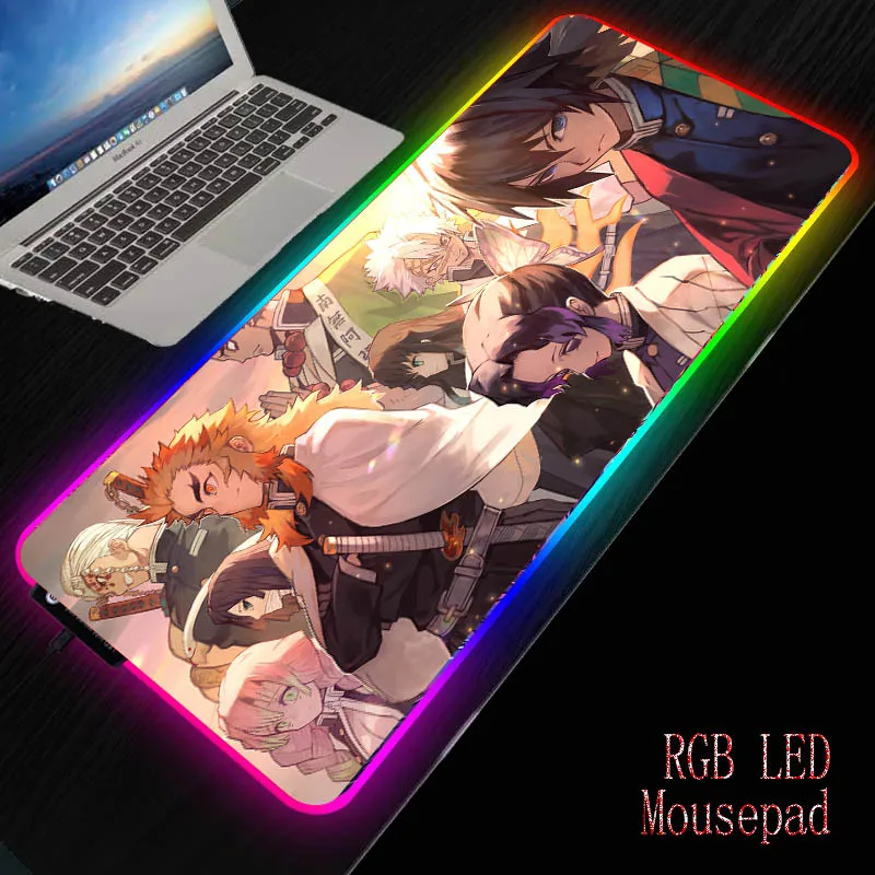 MRG Anime Naruto Kimetsu Nu Yaiba Gaming Mouse Pad RGB PC Gamer Mousepad Birou Mat Blocare Margine pentru CS GO, LOL, Dota