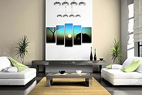 Panza pictura noua 5 Bucată de pânză de artă Răsărit Elefant Silueta Cu Un African Fundal Cerul de Tablou imprimat Pe Canvas\. R142