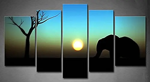 Panza pictura noua 5 Bucată de pânză de artă Răsărit Elefant Silueta Cu Un African Fundal Cerul de Tablou imprimat Pe Canvas\. R142