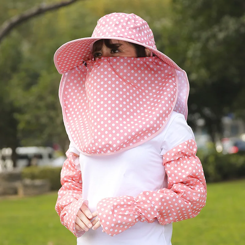 O noua moda Femei Doamnelor de Vară Față, pe Gât, Soare Protectie UV Buline de Imprimare Capac+Încălzit de Braț Maneca Mănuși, Pălărie de Soare ZFS0561