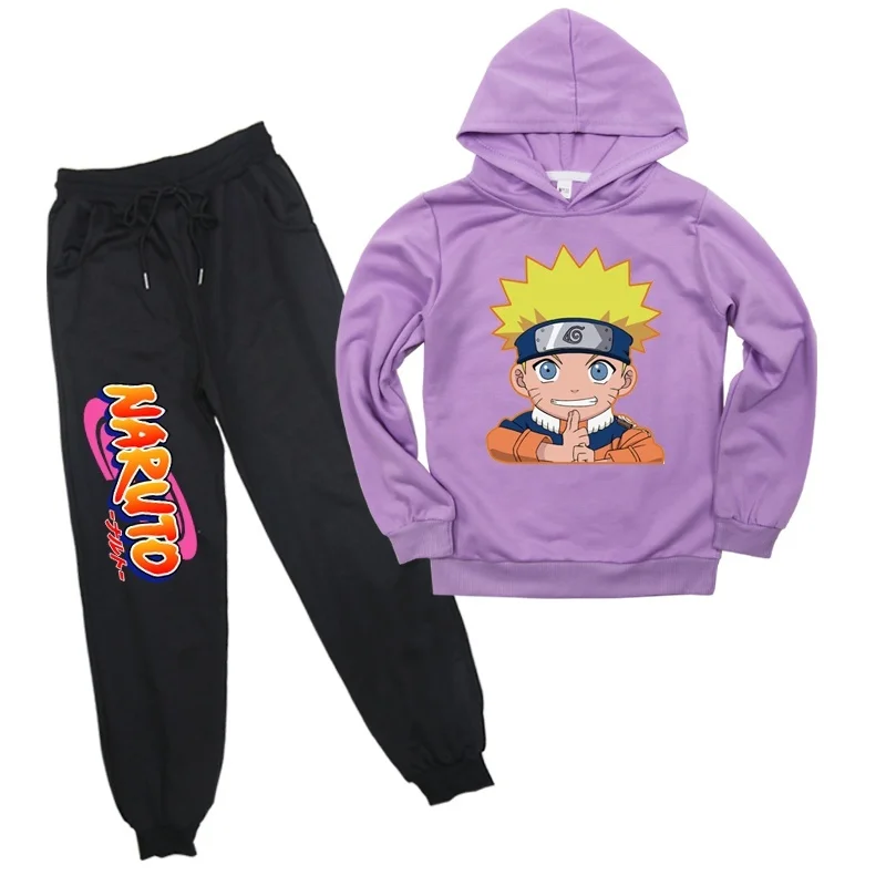 2021 Naruto Hanorac Pantaloni Costum de Moda Casual Băieți Fete din Bumbac Hoodies Desene animate Cool Jachete copii Pulover Sport