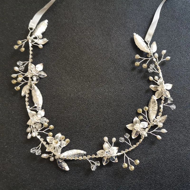 SLBRIDAL Handmade Argint Culoare Cristal Pietre Perle de Flori Frunze Păr de Nunta de Viță de vie de Mireasa Accesorii de Par pentru Femei Bijuterii