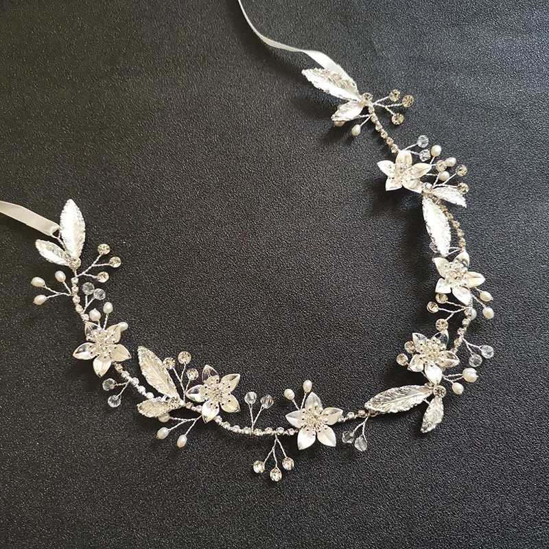 SLBRIDAL Handmade Argint Culoare Cristal Pietre Perle de Flori Frunze Păr de Nunta de Viță de vie de Mireasa Accesorii de Par pentru Femei Bijuterii