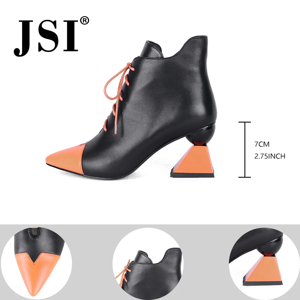 JSI Brand cizme glezna femeii a subliniat toe culori amestecate superioară pantofi de femeie ciudat stil toc cross-legat de glezna cizme JC719